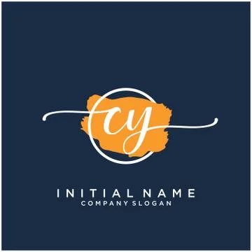 C Y Initial handwriting logo design with brush circle Stock Illustration