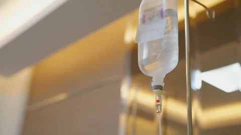 C0019 Close up of saline solution with syringe line Video stock 203902264