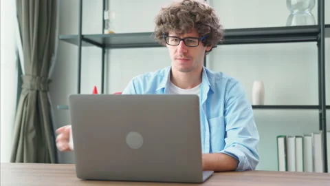 C0061 Businessman using computer in the room Video stock 208401828