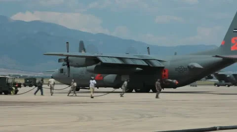 C130 on airfield (HD) c 스톡 동영상 11898014