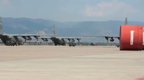 C130s on airstrip (HD) c 스톡 동영상 11896826