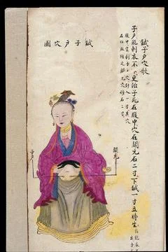 C19 Chinese MS moxibustion point chart: Cervix point Stock Illustration