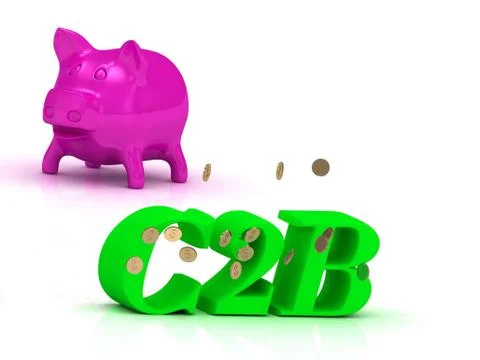 C2B bright of green letters and rose Piggy on white background Stock Illustration