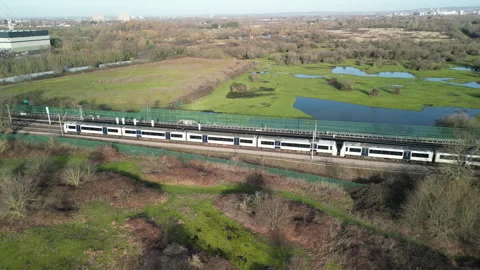 C2C Train From The Air Drone Image over East London Stock Footage 263543698