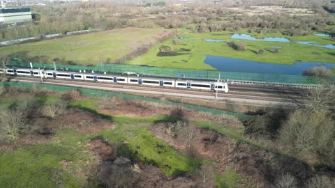 C2C Train From The Air Drone Video Over East London Stock Footage 263543590