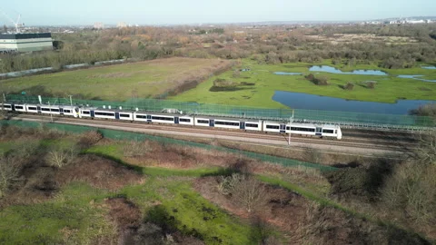 C2C Train Drone Image From The Air Over East London Stock Footage 263542956