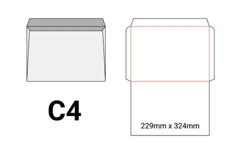 C4 envelope mockup a4 white template cut size Stock Illustration