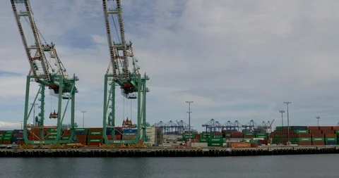 C4K-Vehicle traffic on container loading dock Stock Footage 106808499