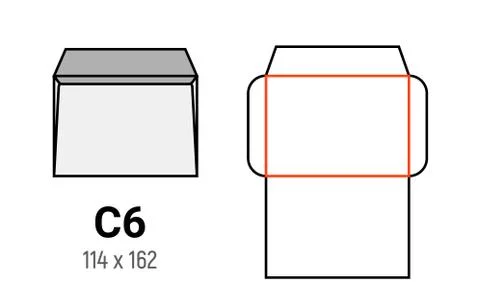 C6 envelope mockup a6 white template cut size Stock Illustration