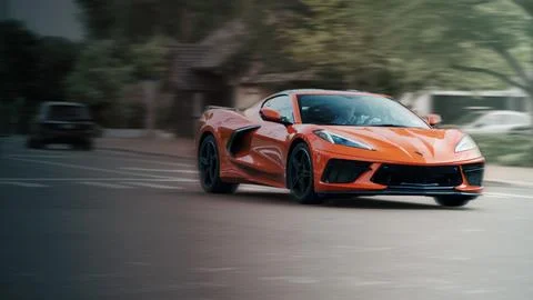 C8 Corvette Speeding Through an Intersection Stock Photos