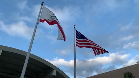 CA and American flags 스톡 동영상 301127430