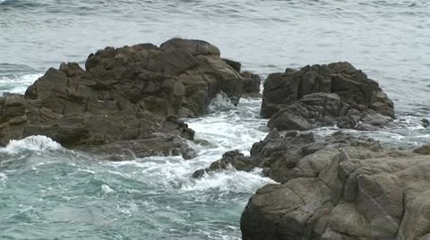 CA Montery Waves on Rocks 1 Stock Footage 10739843