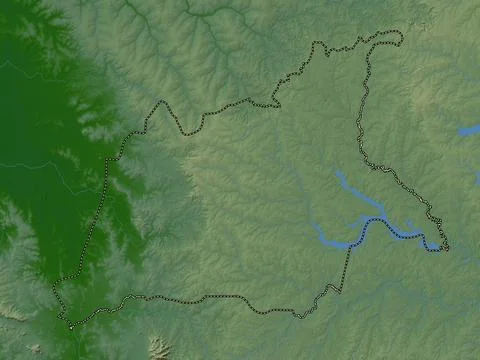 Caaguazu, Paraguay. Colored elevation map with lakes and rivers Ilustração Stock