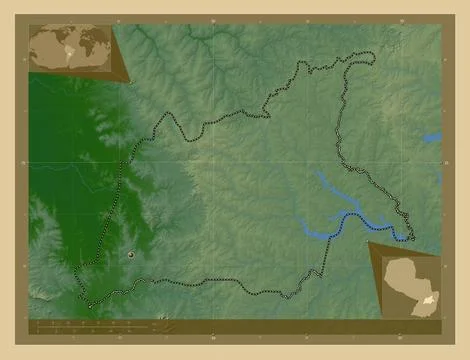 Caaguazu, Paraguay. Colored elevation map with lakes and rivers Stock Illustration