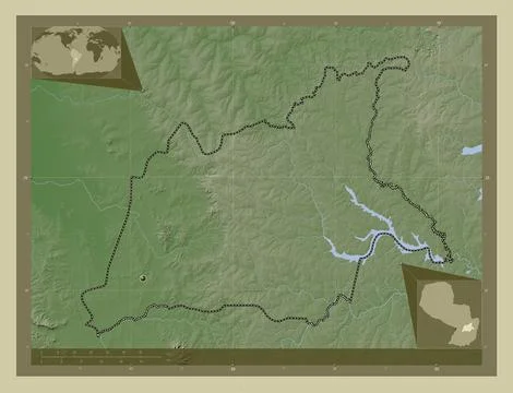 Caaguazu, Paraguay. Elevation map colored in wiki style with lakes and rivers イラスト素材