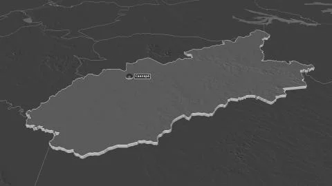 Caazap, Paraguay. Bilevel elevation map with surface waters 库存插图