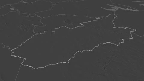 Caazap, Paraguay. Bilevel elevation map with surface waters Ilustración de archivo