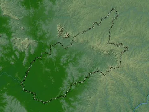 Caazapa, Paraguay. Colored elevation map with lakes and rivers Stock Illustration