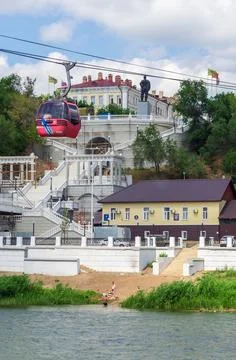 Cab funicular over the Ural River Stock Photos