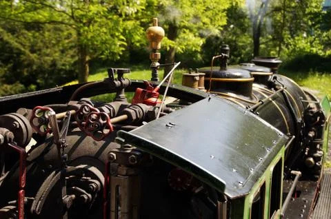 Cab of a historic steam train Stock Photos
