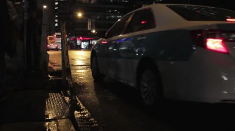 Cab at night Stock Footage 56367337