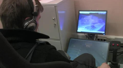 Cab simulator, the simulator port crane Stock Footage 5164600