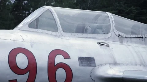Cab Soviet fighter jet in the open-air museum Stock Footage 59789622