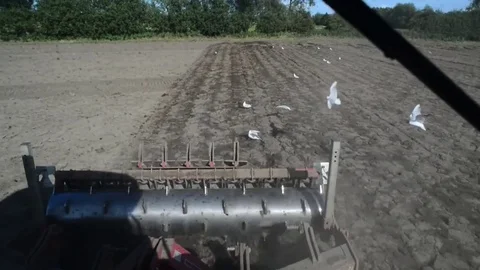 Cab view of farmer cultivating soil ready for seeding ellerton united kingdom Stock Footage 79594300