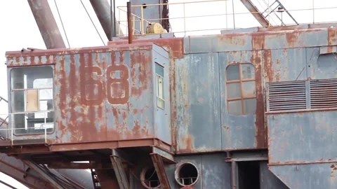 The cab of a working dragline, walking excavator, rotates with the excavator Stock Footage 123572061