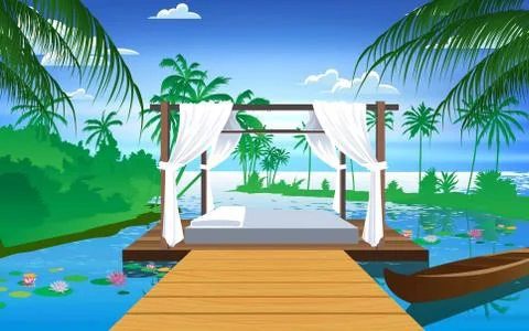 The cabana in the river in resort Stock Illustration