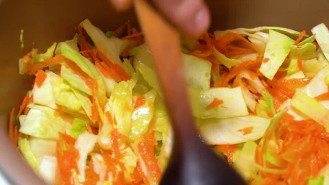 Cabbage and carrots boiled in a saucepan Stock Footage 249598223