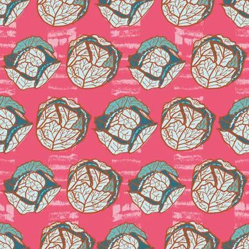 Cabbage background seamless vector pattern in a modern retro style. Illustrazione stock