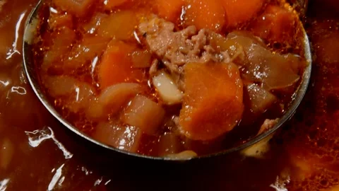 Cabbage beetroot soup with pork stew Stock Footage 252945289