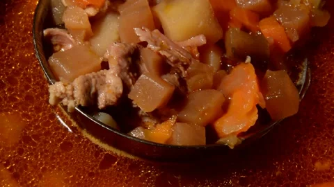 Cabbage beetroot soup with pork stew Video stock 252945963