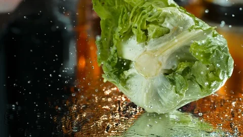 Cabbage ,Brussels  falling into Water , Slow Motion 4K Stock Footage 114986214