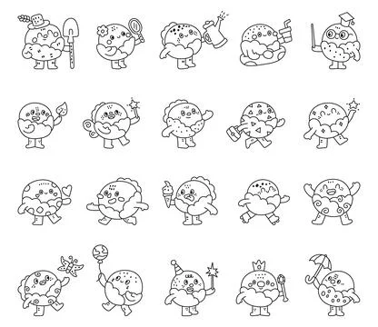 Cabbage character set in outline line art Stock Illustration