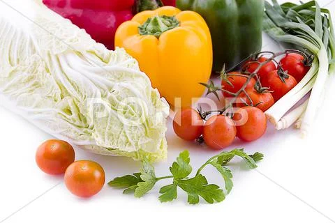 Cabbage with cherry tomatoes, lettuce and pepper Stock Photos