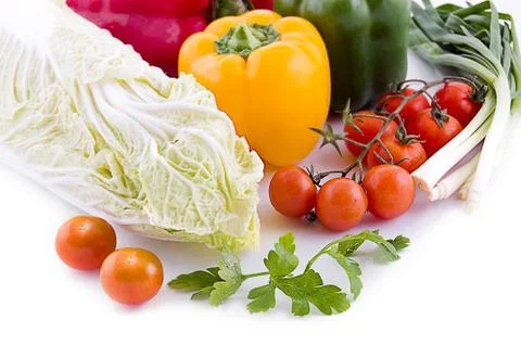 Cabbage with cherry tomatoes, lettuce and pepper Stock Photos