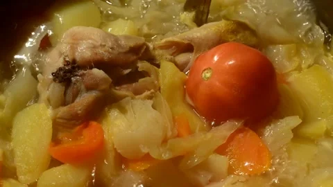 Cabbage chicken drumstick soup Stock Footage 273619554