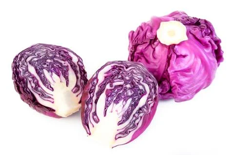 Cabbage cut in half on white background Stock Photos