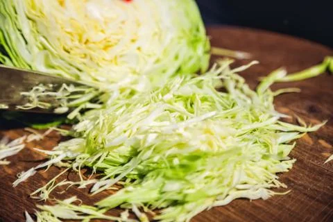 Cabbage, green cabbage on the board Stock Photos