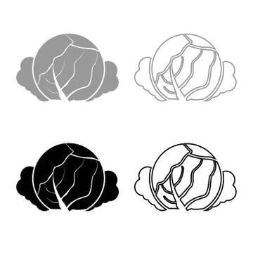 Cabbage icon outline set grey black color Stock Illustration