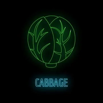 Cabbage neo light icon glowing on black Stock Illustration