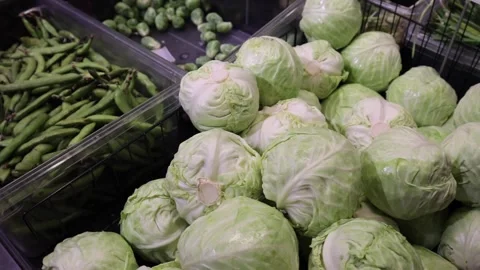 Cabbage Panning Video, Grocery Store Shopping Produce Section Stock Footage 273406372