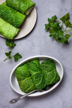 Cabbage rolls from savoy cabbage Stock Photos