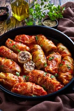 Cabbage rolls stuffed with ground beef Stock Photos
