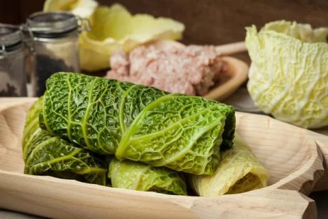 Cabbage rolls stuffed with meat and grits. Stock Photos