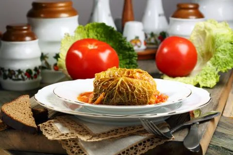 Cabbage rolls stuffed with meat. Stock Photos