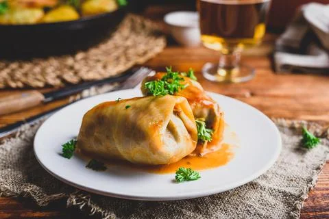 Cabbage Rolls Stuffed with Minced Beef and Rice Stock Photos