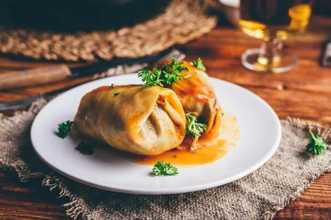 Cabbage Rolls Stuffed with Minced Beef and Rice Stock Photos